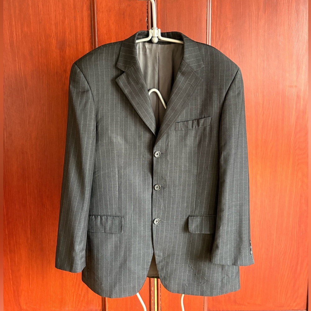 Vintage Holt Renfrew Charcoal Pin-Stripe Wool Blazer